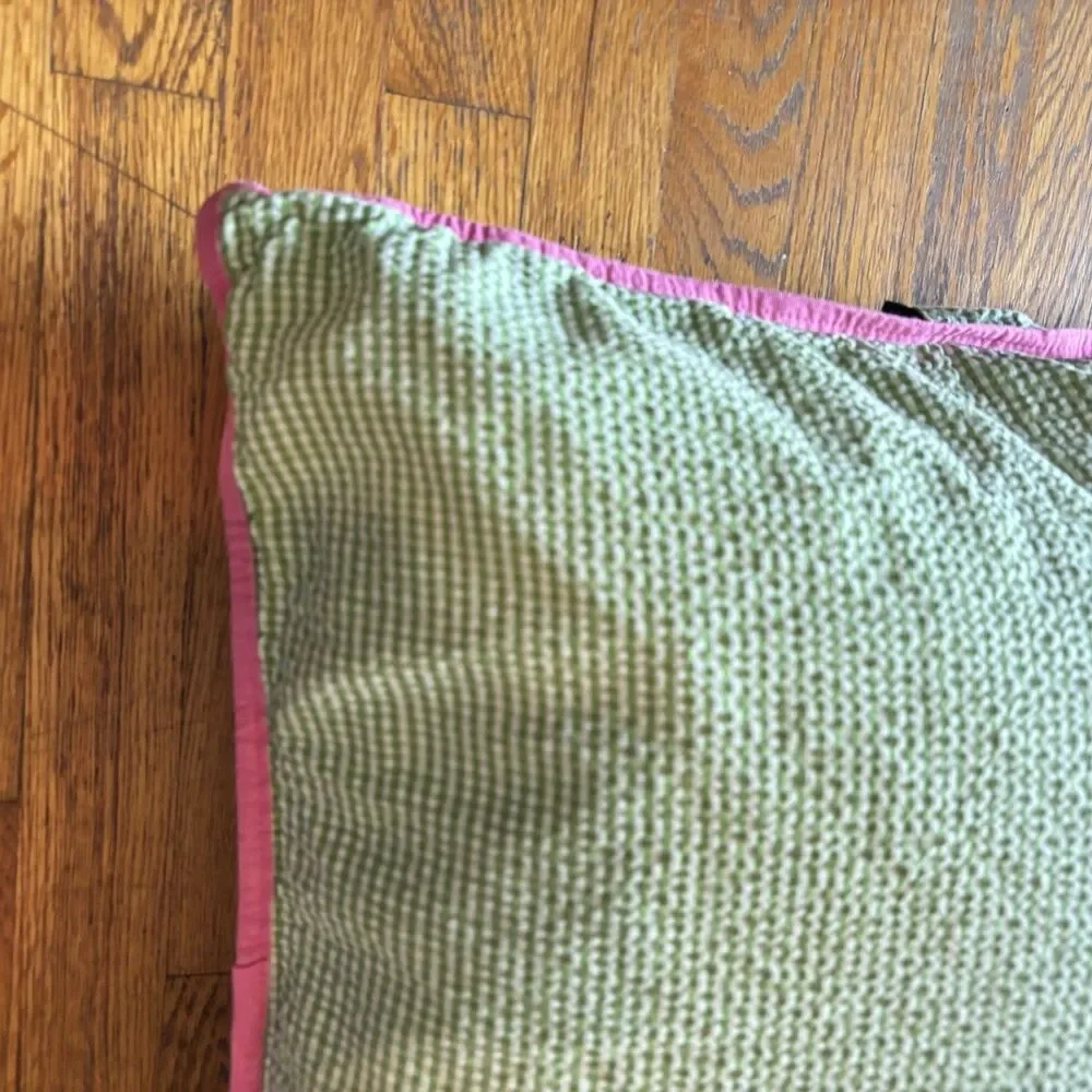 Ralph Lauren Watermill Sham Pillow Cover Green White Seersucker Pink Trim Button